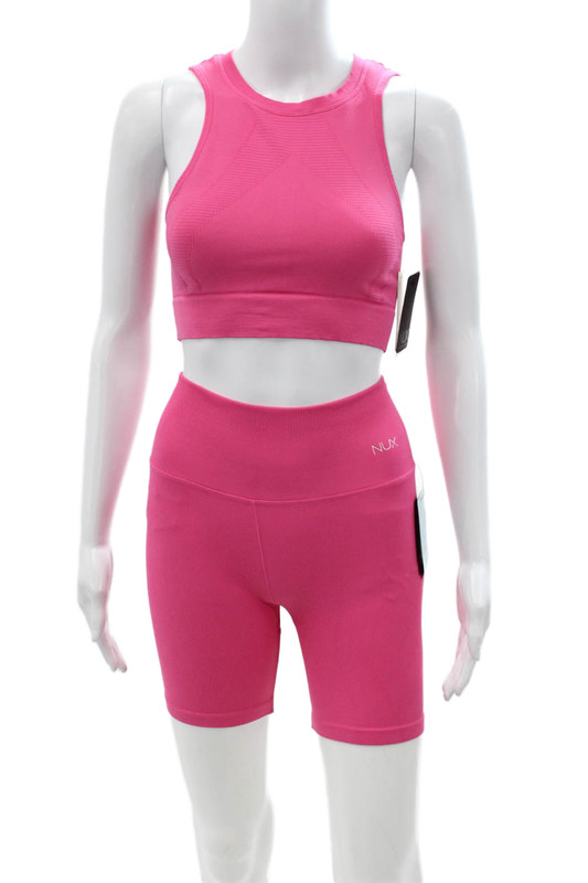 Nux Women Pink Shorts Set 93% Nylon 7% Spandex Size S