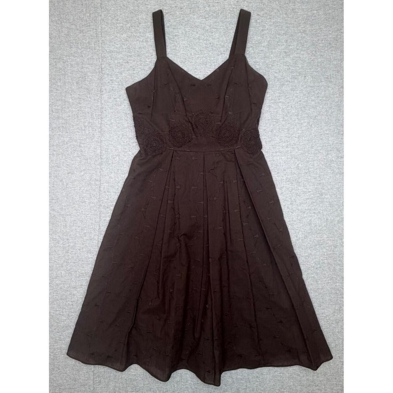 Talbots Brown Eyelet Circle Lace Embroidered Fit & Flare Sundress Size 4
