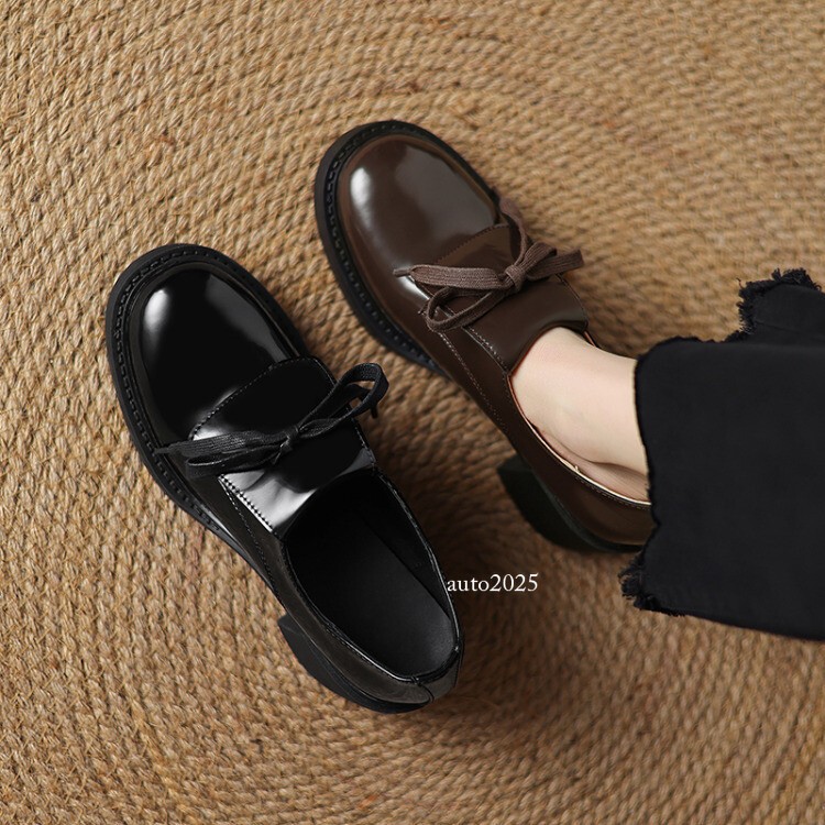 Women's Lace Up Round Toe 6cm Mid Block Heels British Style Shoes Fashion Spring gallery