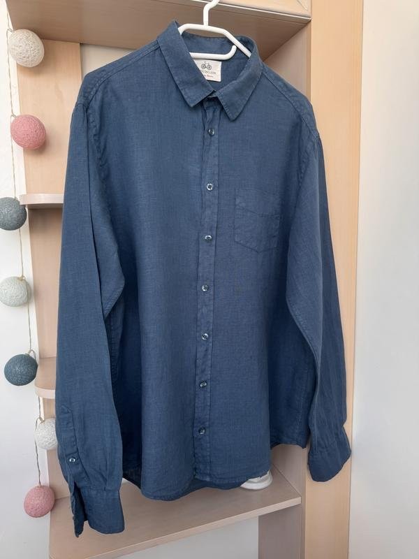mens harris wilson shirt navy linen L gallery