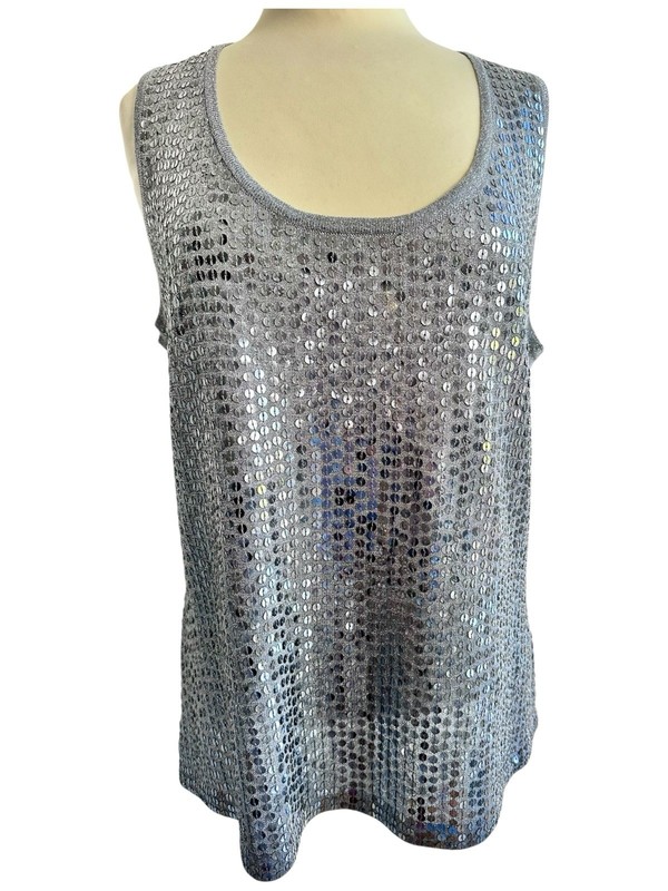 Caren Pfleger Tank Top Grey Size XL Sequin Classy Top Summer Fashion Top