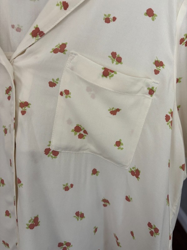 Abound Camp Collar Floral Button-Down Shirt Size M Cream Rose Print EcoVero Visc gallery