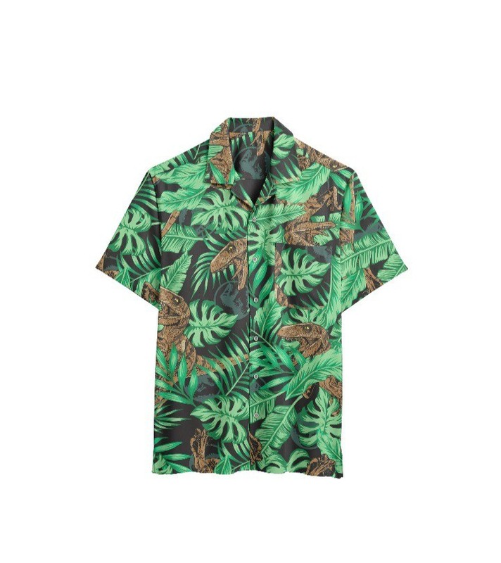 Jurassic World Men’s L XL 2XL 3XL Tropical Hawaiian Dinosaur Dress Shirt (34D)