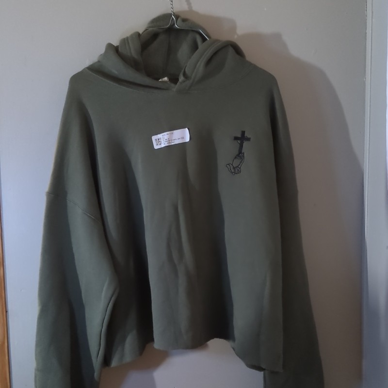Novel One Ingenious Tech Green Fleece Cropped Hoodie 2XL Cross Praying Hands gallery