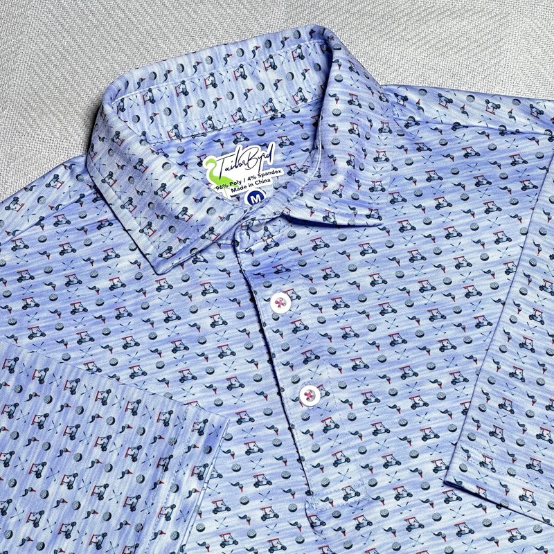 TailorByrd Mens Medium Golf Polo Performance Jersey Golf Carts & Clubs Print