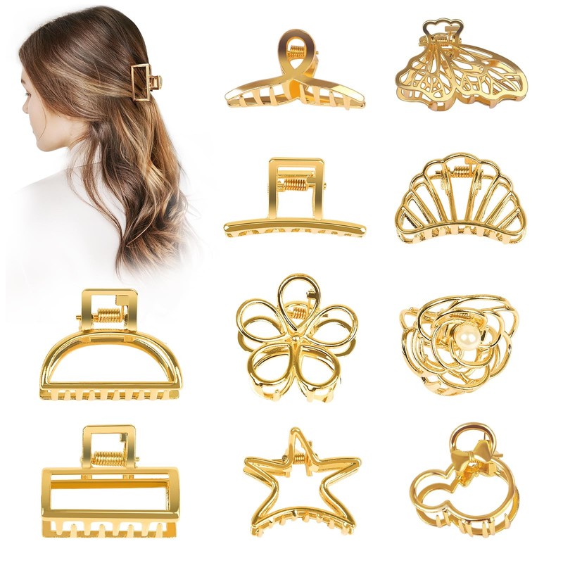 Gold Hair Clips for Women, 10 Pcs Small Claw 10 Count (Pack of 1),