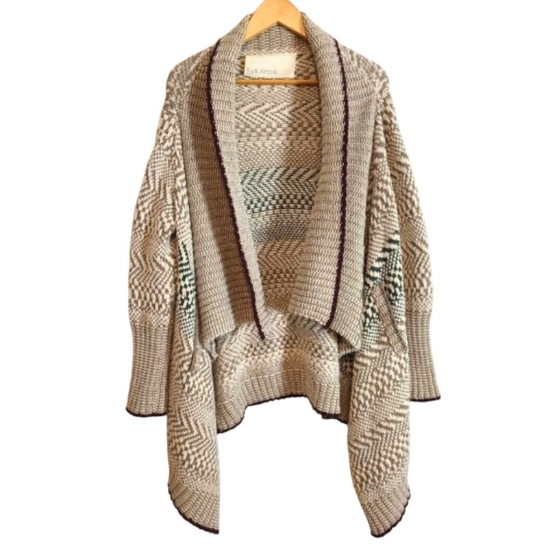 Yigal Azrouel New York Alpaca Blend Beige Medium Open Front Cardigan Sweater M