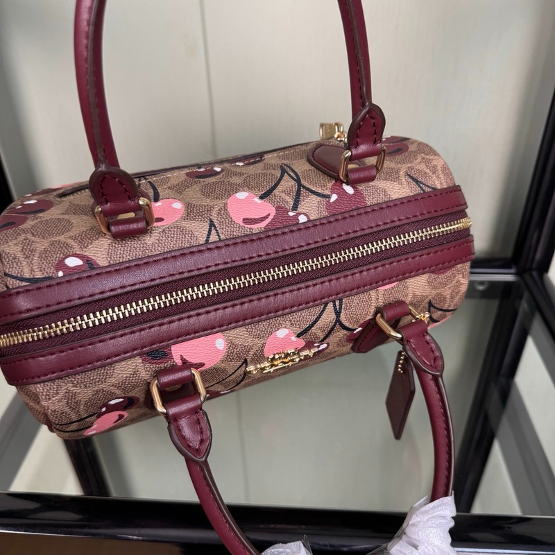 COACH CY692 Rowan Satchel Bag Tan Brown Signature Canvas Cherry Print Outlet New gallery