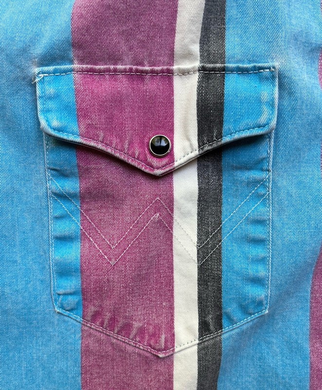 Vintage Wrangler Shirt 17x35 Striped Western Pearl Snap Bush Popper 90s 7012SBP gallery