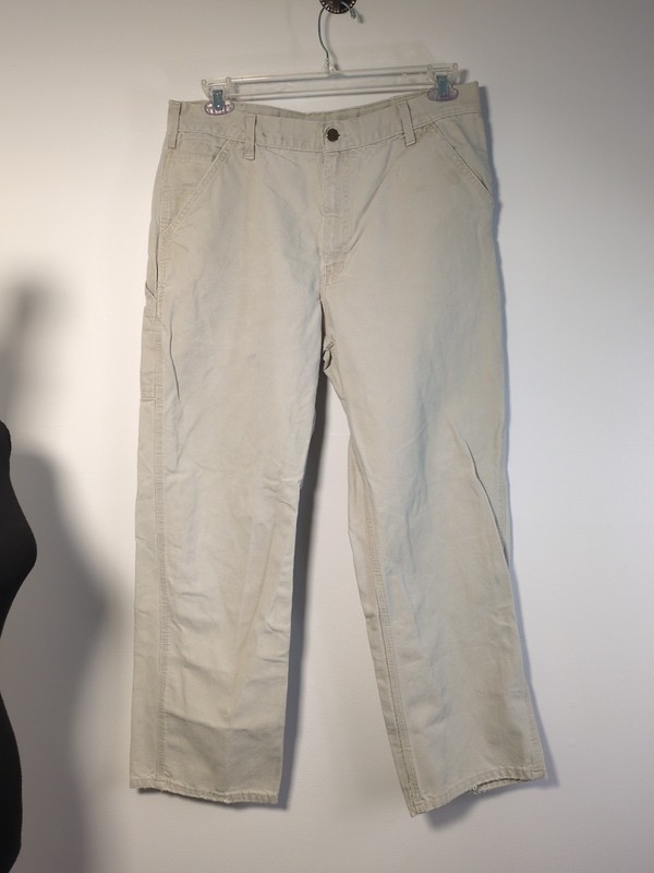 VTG 90s Carhartt Canvas Utility Work Pants Loose Fit Khaki Beige Men’s 36 X 32
