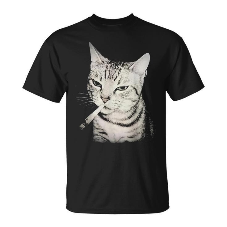 Vintage Smoking Cat Meme Short Sleeve All Size S-234XL T-Shirt