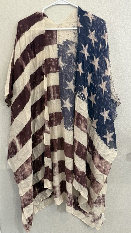 USA American Flag Swim Kimono Cover Up Tunic Kaftan Memorial Labor Day July 4