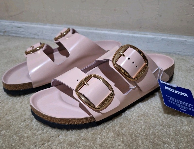 Birkenstock Arizona Big Buckle High Shine Light Rose Pink Sandals 39 8 NEW $175