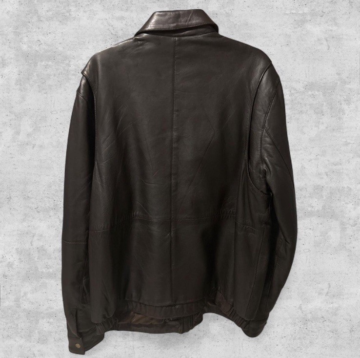 Alfani Men’s Brown Leather Full Zip Jacket, Size L 44" Chest Spread Collar gallery