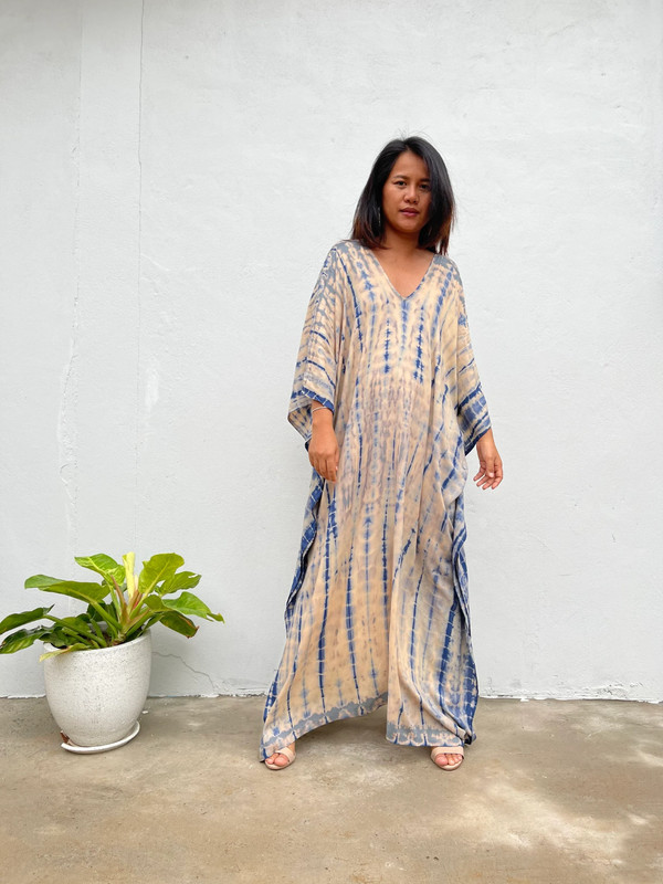 Indian Rayon Women’s Night Gown Tie Dye Shibori Kaftans Night Gown Maxi Dress US