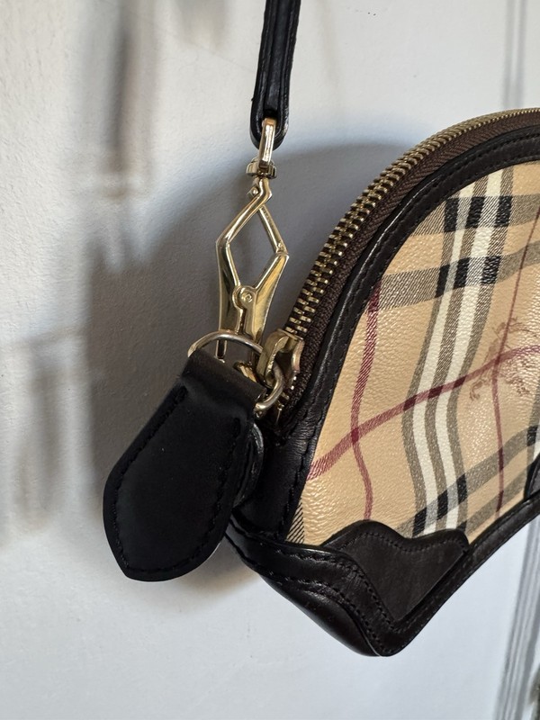 BURBERRY ORCHARD HAYMARKET CROSSBODY BAG BROWN LEATHER TRIM gallery