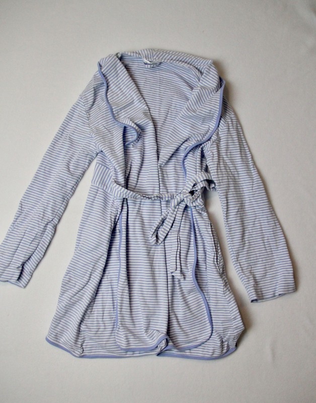 Lake Pajamas pima cotton wrap robe dress purple striped XS hydrangea