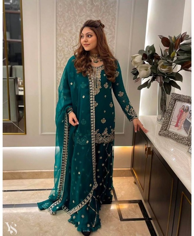 Premium Party Wear Faux Georgette Kurta Palazzo With Dupatta For Women