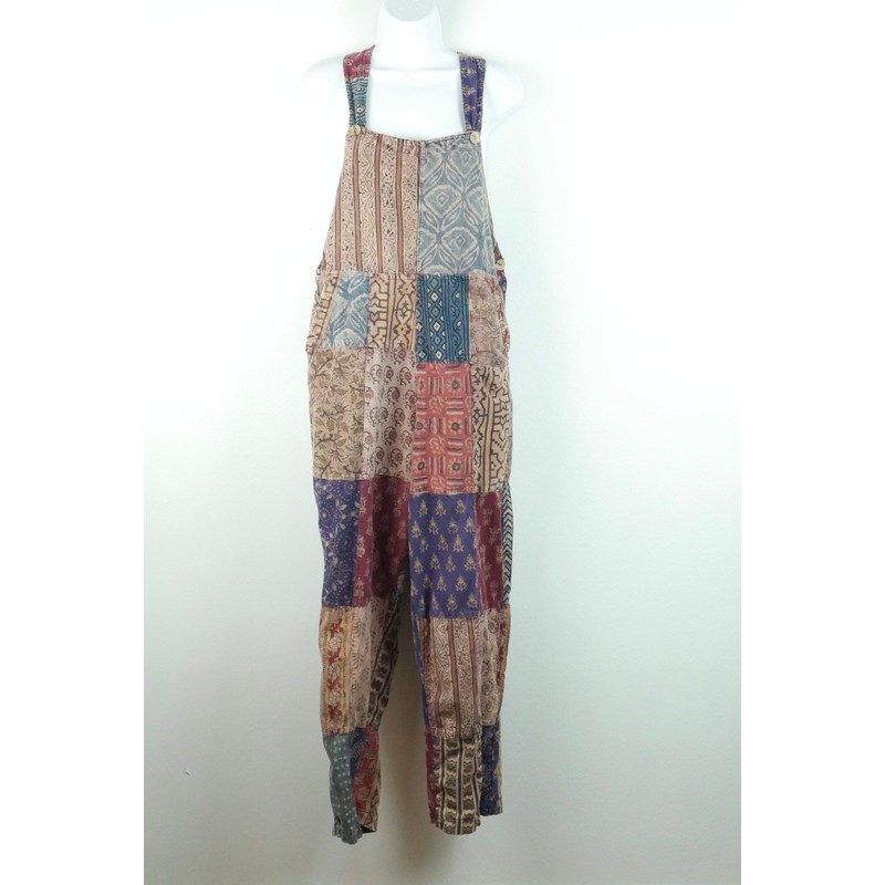 Sacred Threads Patchwork Overalls Womens S/M Cotton Boho Hippie Festival Bibs