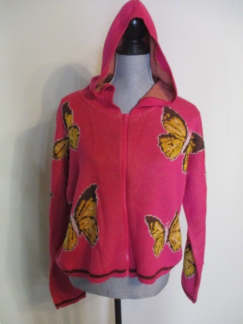 Witty Fox FAB! Y2K Super Soft! Butterfly Hooded Cardigan Sweater in Hot Pink XL