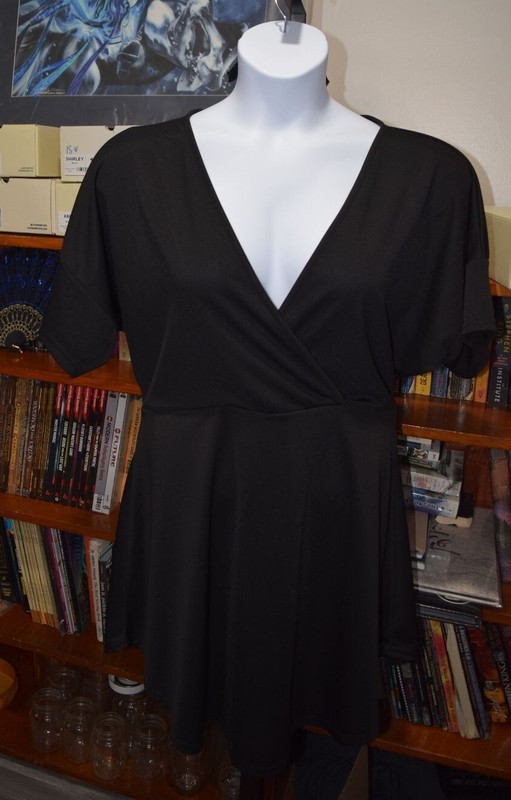 Pretty Little Thing Black Plus Size 22 Short Sleeve Wrap Dress w/ Waist Tie Goth