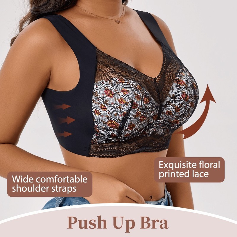 Floral Lace Wireless Full Coverage Bra Wide Strap Plus Size Comfort Bralette gallery