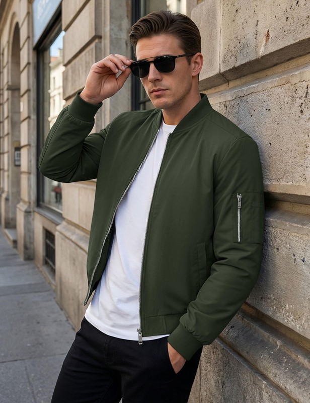 Men's Lightweight Bomber Jacket Spring Fall Thin Casual Coat Full-Zip Work Coats gallery
