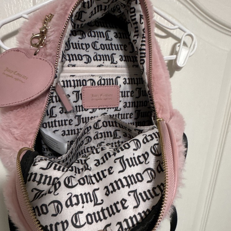 Juicy Couture Pink Mini Backpack Logo Pattern Zip Pockets Heart Bag Charm gallery