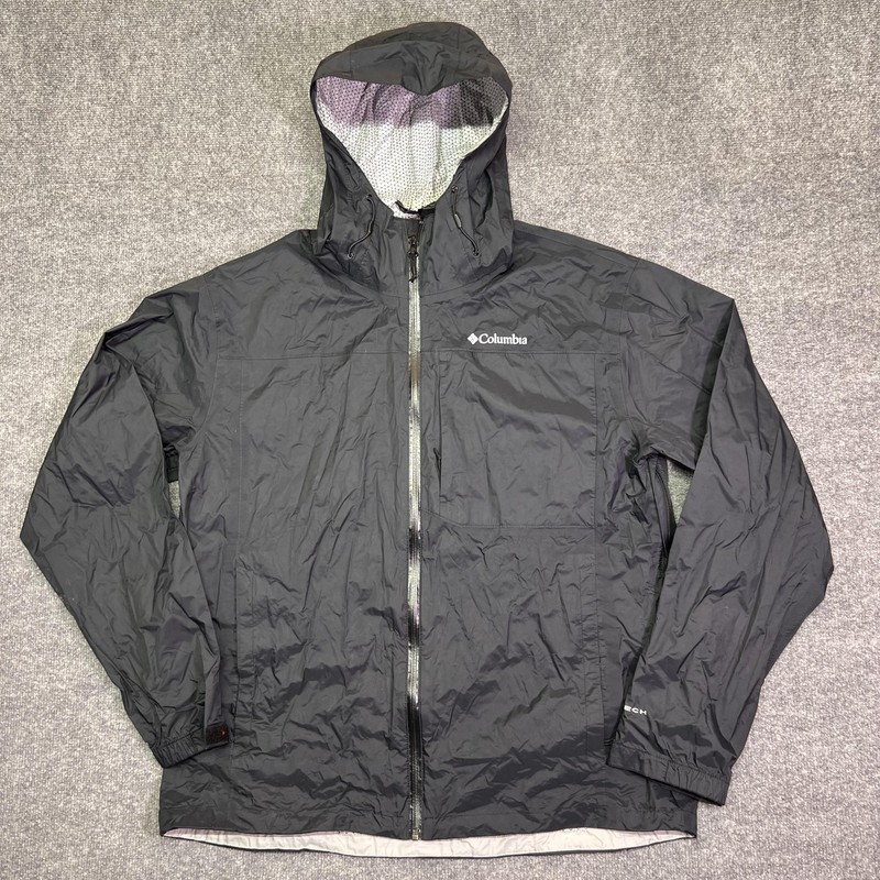 Columbia Omni-Tech Jacket Mens XL Black Hooded Waterproof Windbreaker Hiking