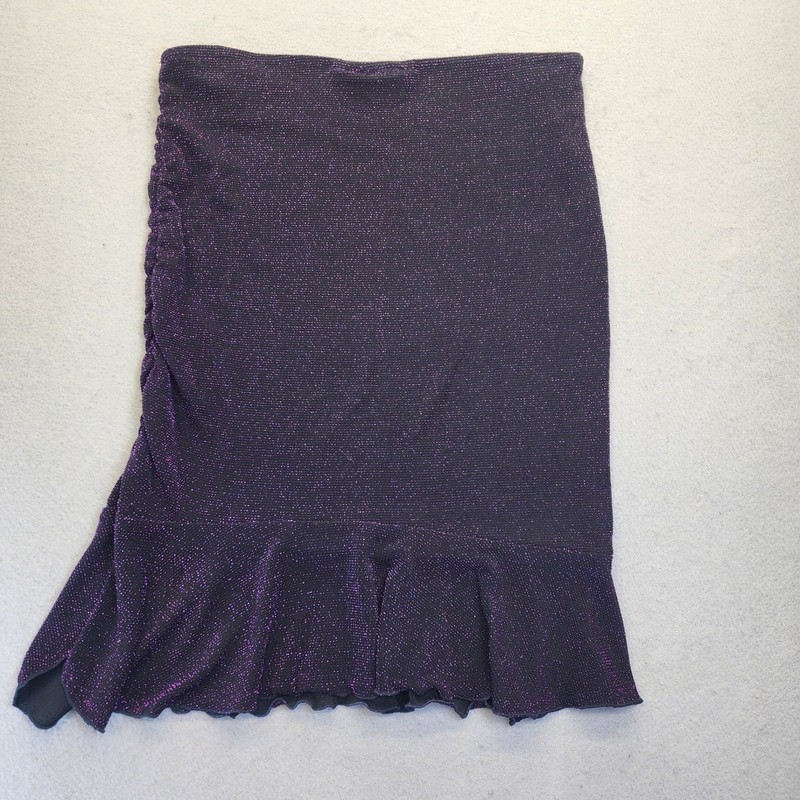 VTG Serendipity Maui Purple Metallic Shimmer Ruched Ruffle Mermaid Midi Skirt M gallery