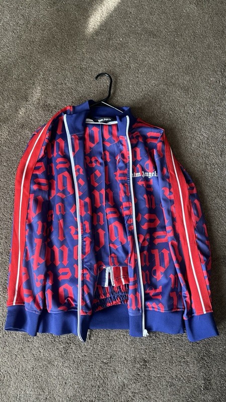 Palm Angels Mens Blue/Red Logo Tracksuit 2pc Jacket & Pants Full Zip Pockets M