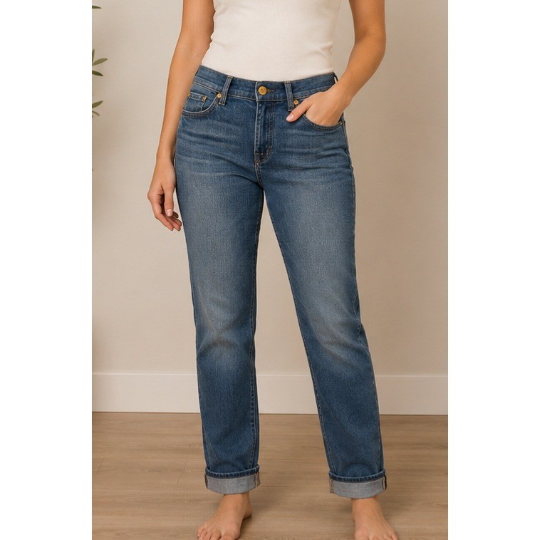 7 For All Mankind The Skinny Crop & Roll Medium Wash Stretch Jeans Size 25