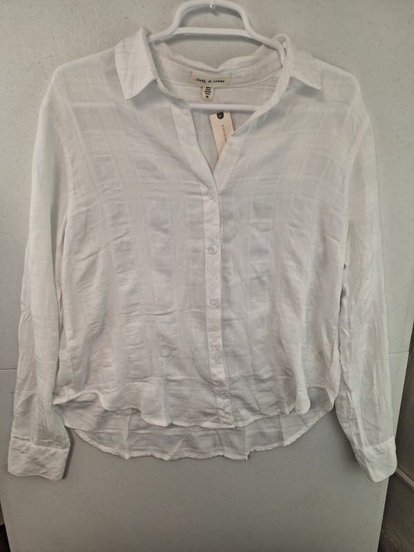Cloth & Stone Anthropologie Medium White LS Button Front Shirt NWT $110