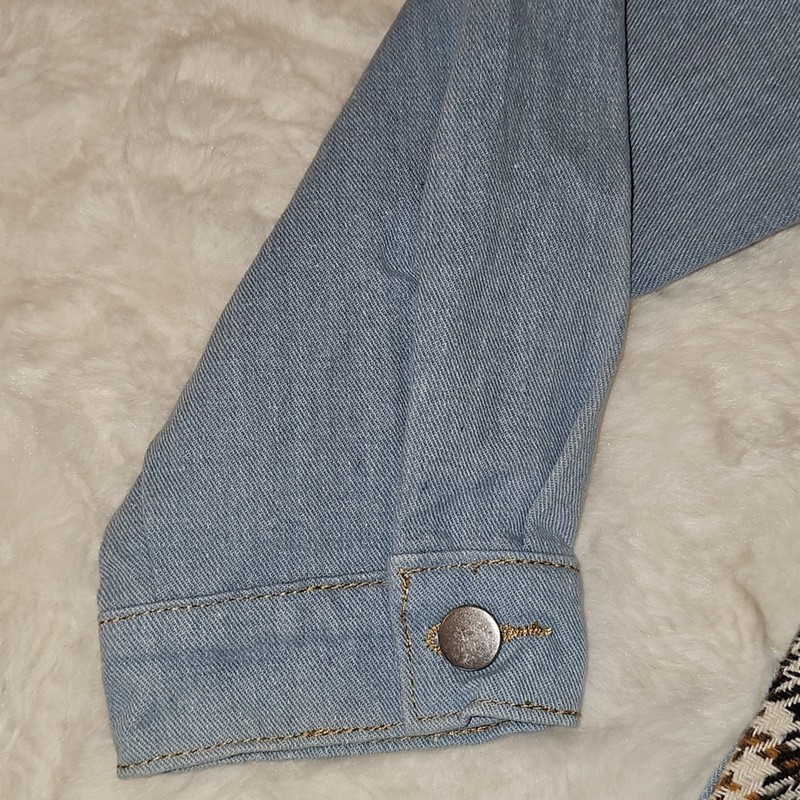 Blue Black Yellow Plaid Light Blue Denim Jacket Shacket Womens L Streetwear Boho gallery