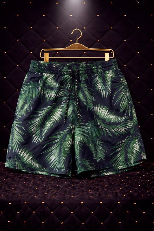 Tropical Palm Leaf Print Swim Trunk Shorts 32