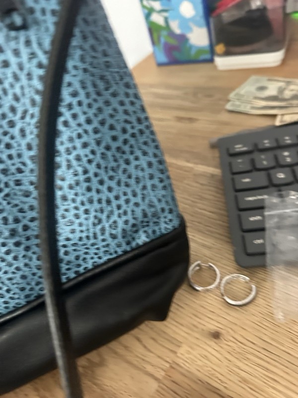 WIDE BLACK DIAMOND RING & HOOP EARRINGS-DOG RING + BLACK LABRADOR XBODY HANDBAG gallery