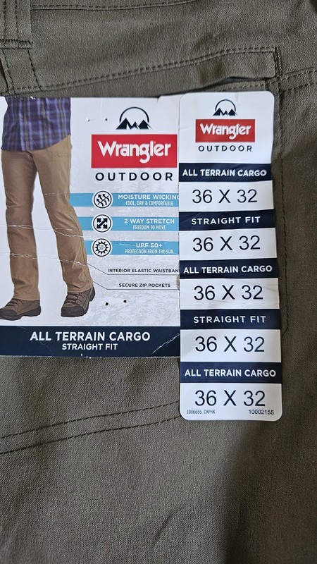 Wrangler mens NEW 36x32 outdoor pants all terrain Cargo Straightfit Olive green gallery