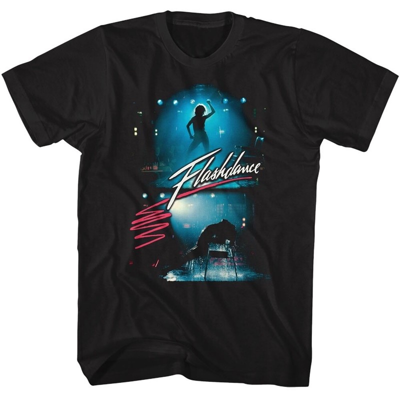 FLASH DANCE Adult T Shirt Iconic Movie BACKLIT PERFORMANCE Black Cotton gallery