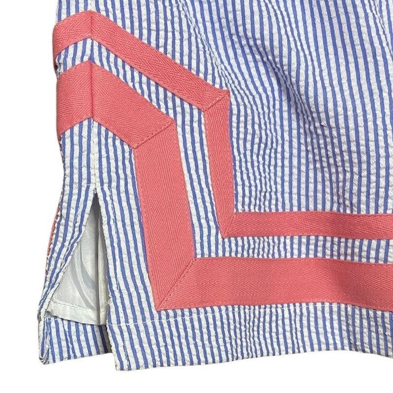 Jessica Howard Missy Seersucker Striped Pink Trim Sleeveless Mini Dress Size 10 gallery