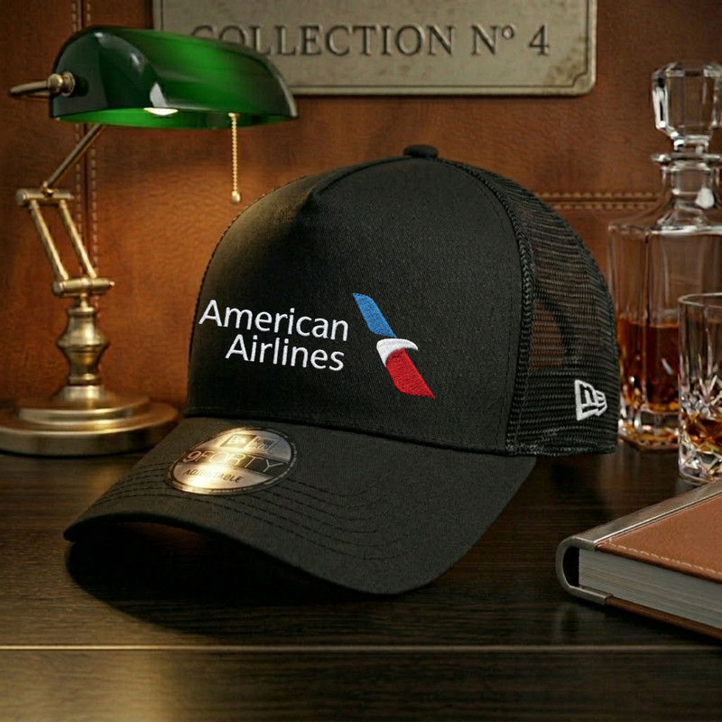 American Airlines Embroidered Logo Black Trucker Hat Mesh Back Adjustable Cap gallery