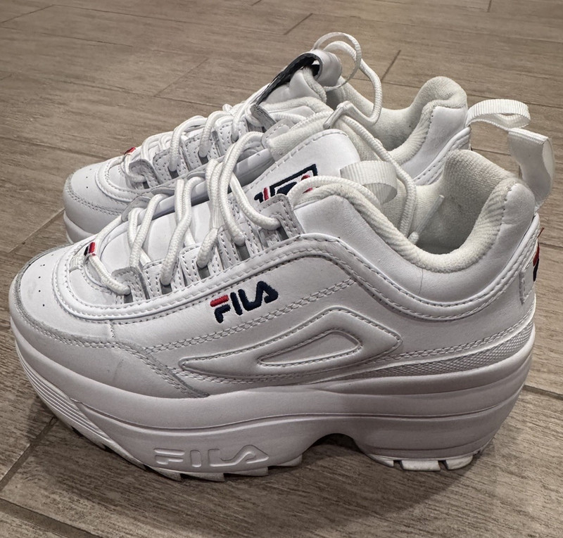 Fila 5FM00704-125 Women’s Disruptor Platform Sneaker, White/Navy/Red, Size 6 US