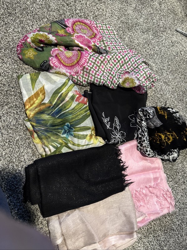 Lot of 7 Women’s Unbranded Scarves Various Sizes and Patterns Multicolored