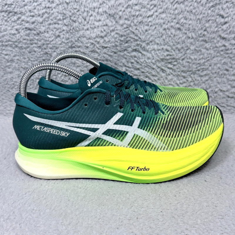 Asics Metaspeed Sky+ Mens Size 7.5 Running Shoes Sneakers Velvet Pine Yellow