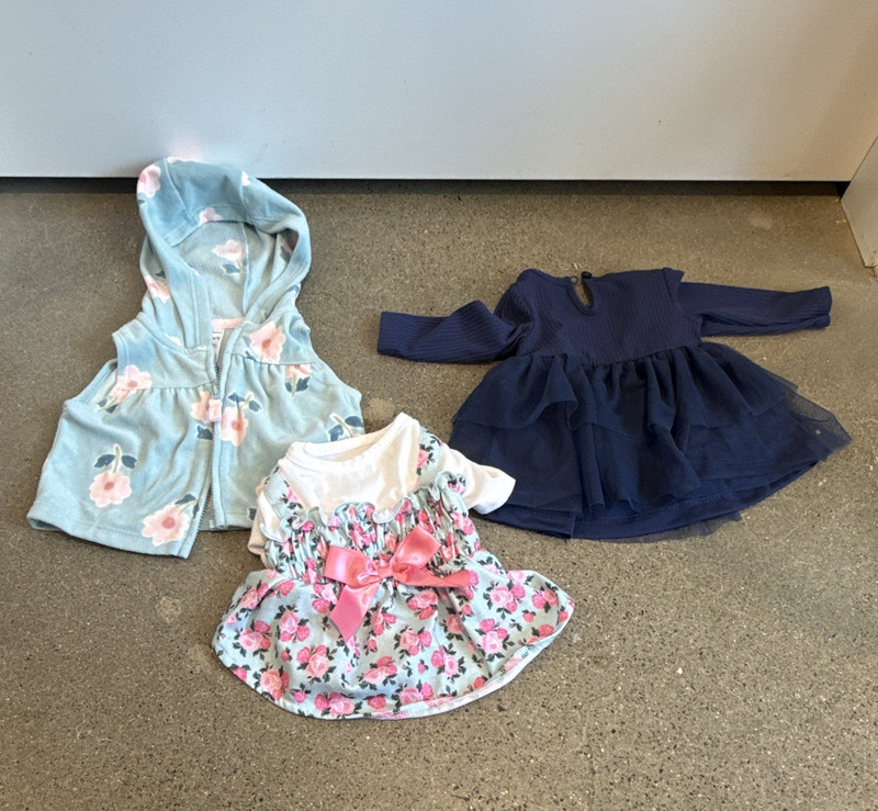Carter’s Newborn 0M 3pc Floral Dress Set Hooded Long Sleeve Tulle Navy
