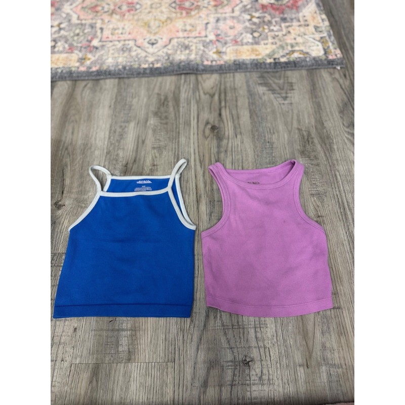 Wild Fable Ribbed Crop Tank Top Bundle Blue Purple XXS Womens High Neck 2 Pack