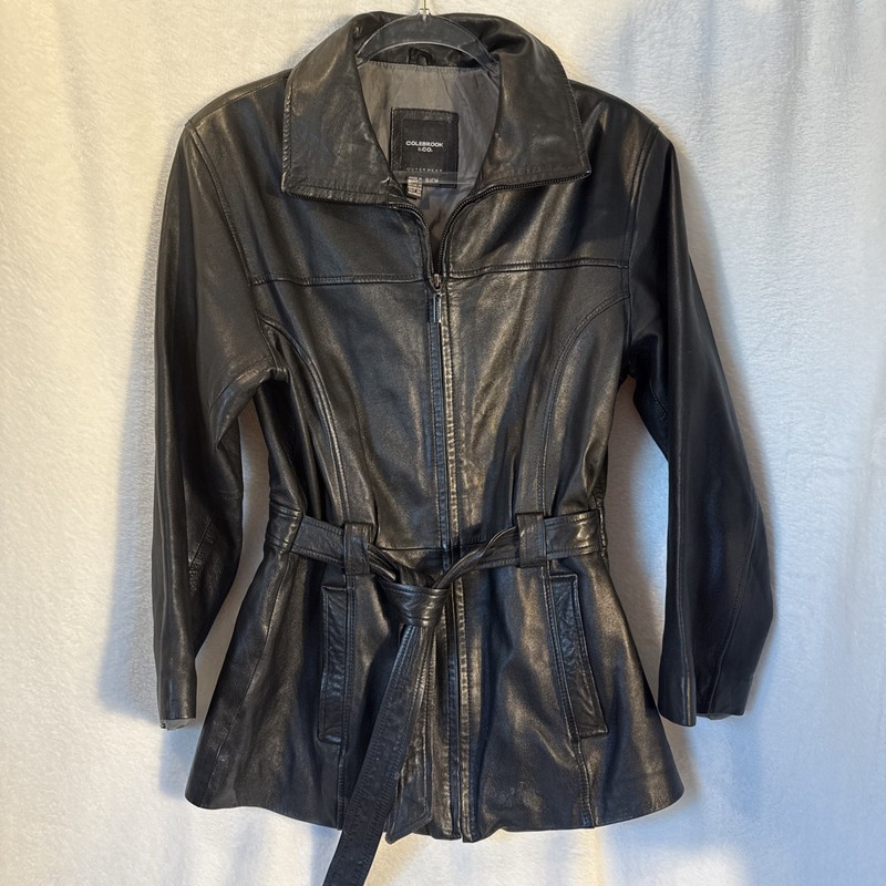 ColeBrook & Co. Black Leather Jacket with waist tie Size S