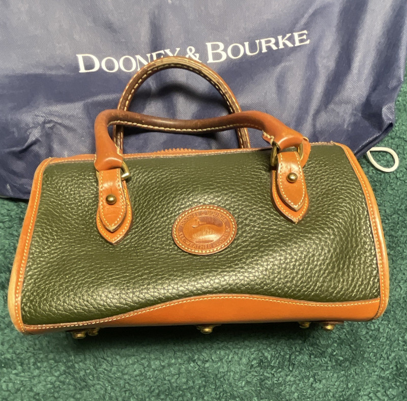 Dooney & Bourke Green/Brown Pebbled Zip Satchel Top Handle Gold HW Dust Bag