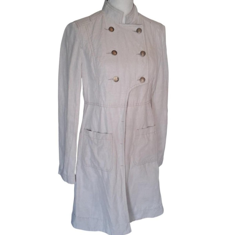 Rare See By Chloe Beige/White Linen/Cotton Blend Trench Size 10 Made in Romania