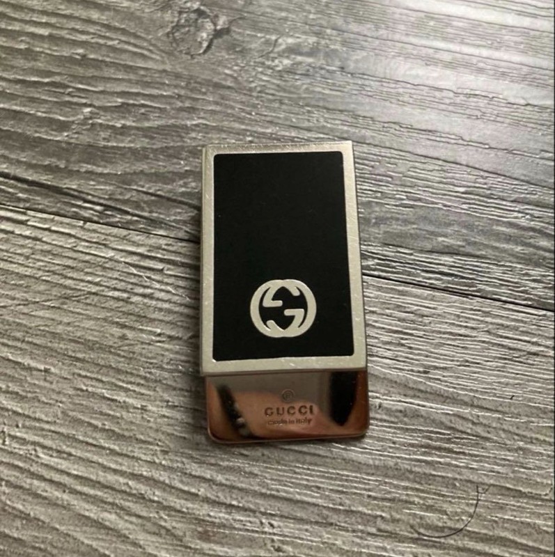 GUCCI Interlocking GG Logo Money Clip Black Silver Slim Made in Italy