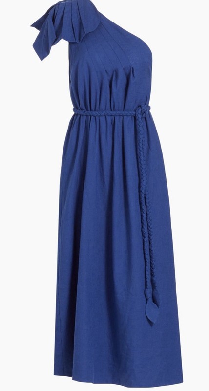 Women’s Farm Rio Blue M Solid One Shoulder Maxi Dress Sleeveless Belted Tie